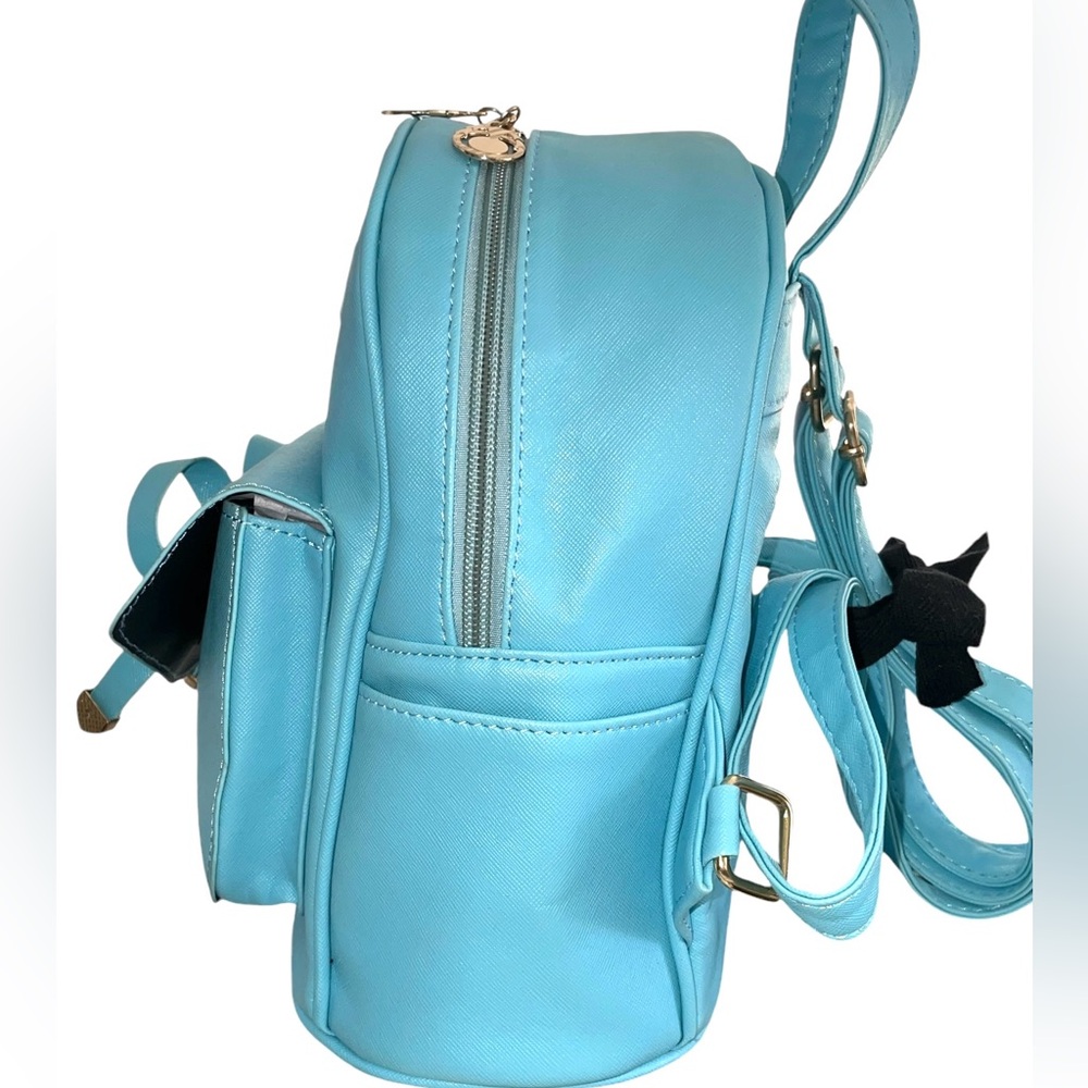 Sky Blue Leather Mini Backpack with Bow - Picture 4 of 10